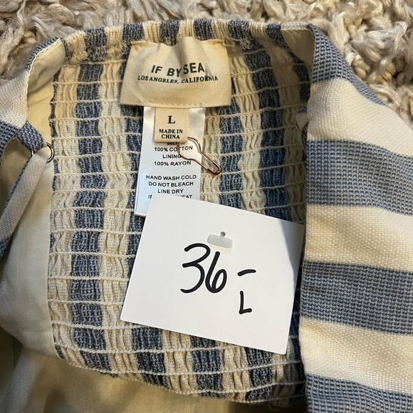 2/$30 - If By Sea - Blue & Cream Striped Crop Top Spaghetti Strap Top Size L - Picture 6 of 6